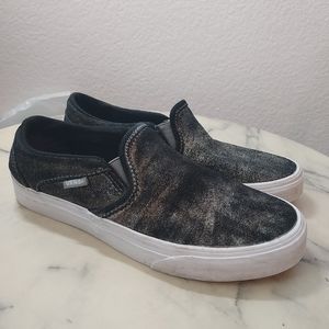 Vans Slip Ons WOMENS 7.5 Black Glitter Gold Spray